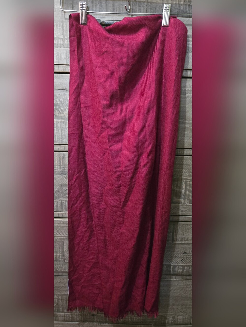 Amicale Cashmere Merino Wool Blend Fringe Scarf Wrap Shawl Burgundy 17x68